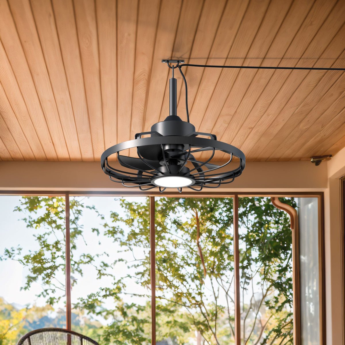 All-weather plafondlamp met ventilator – Ideaal voor veranda/overkapping en buiten/binnen ruimtes