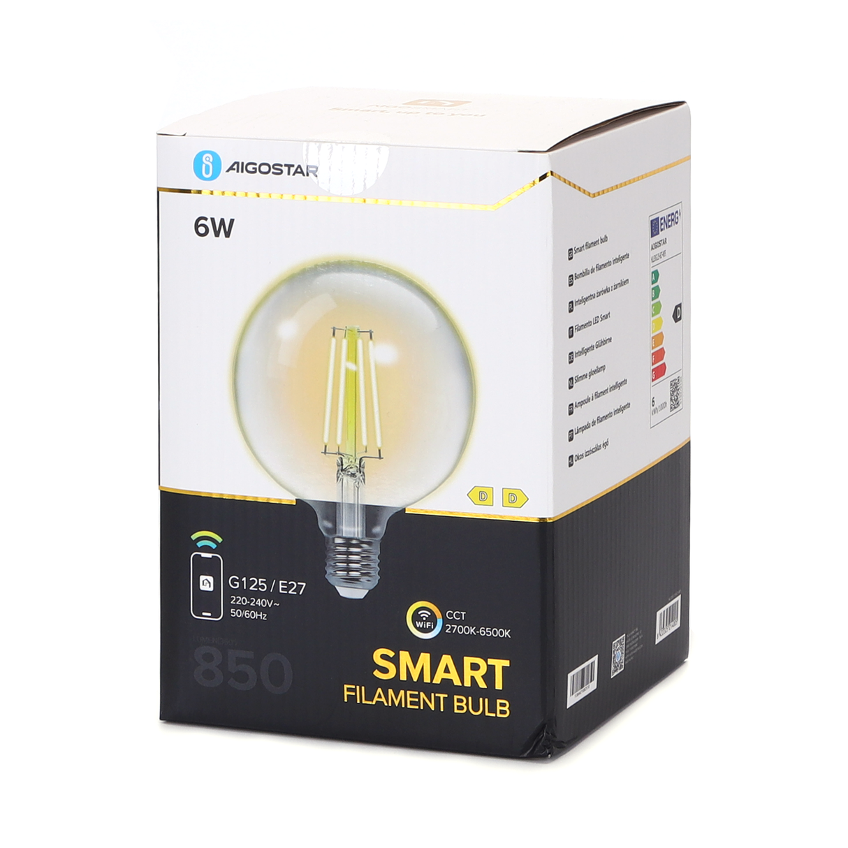 Globe E27 Glühbirne WiFi CCT 2700K-6500K | G125 – warmweiß – tageslichtweiße LED 6W ~ 850 Lumen – klares Glas – 230 Volt