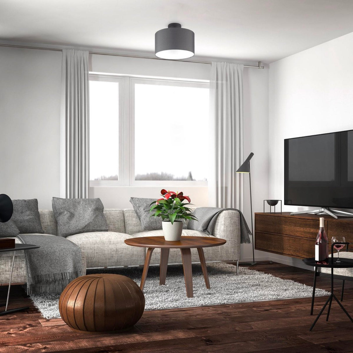 BKLicht - Decorative ceiling lamp - Ø30cm - Gray/white - Metal, wood and fabric - Round ceiling lamp - E27 fitting - Excl. light source