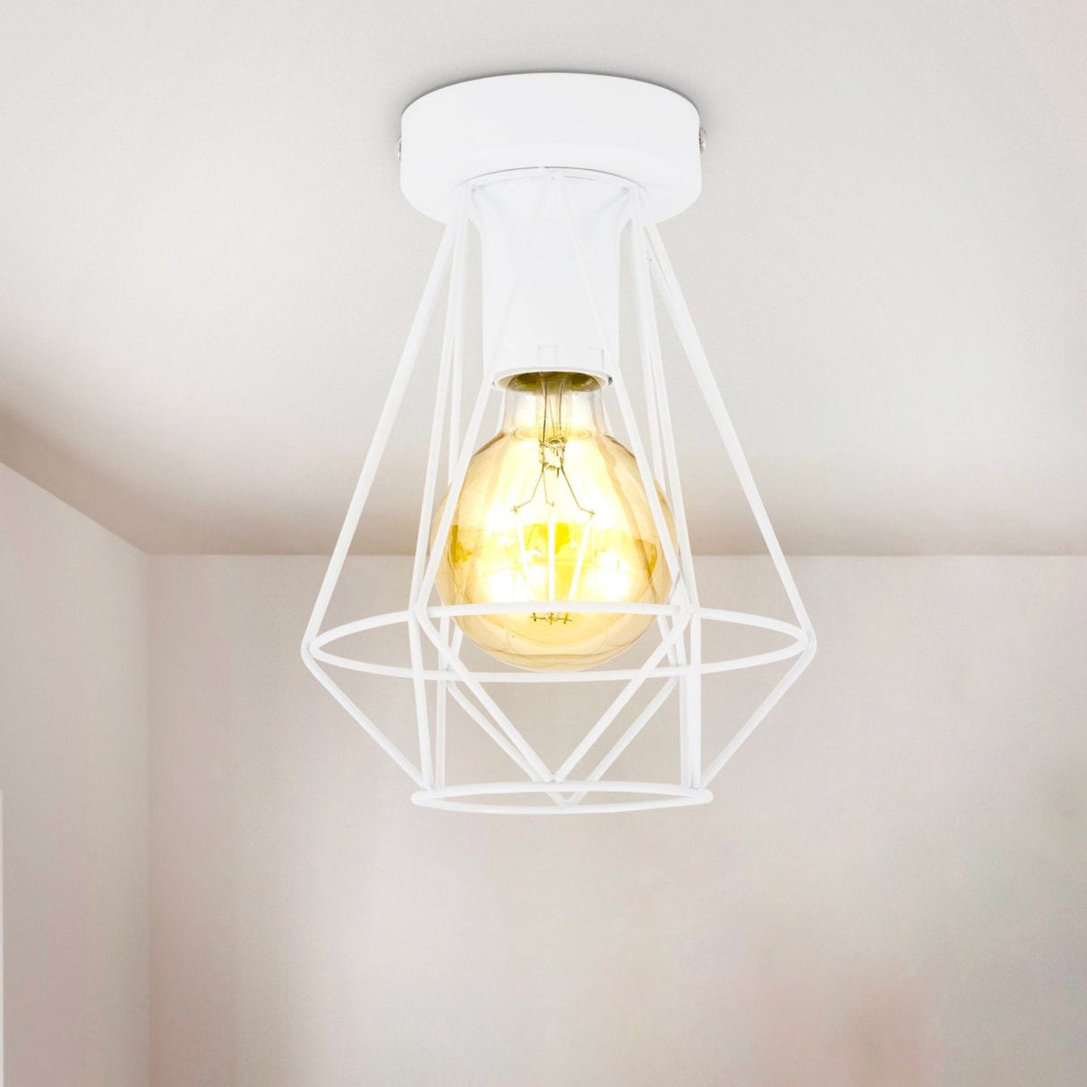 BKLicht - Decorative white ceiling lamp - Metal - Industrial - Wire - Ø16.5cm - With E27 fitting - Excl. light source