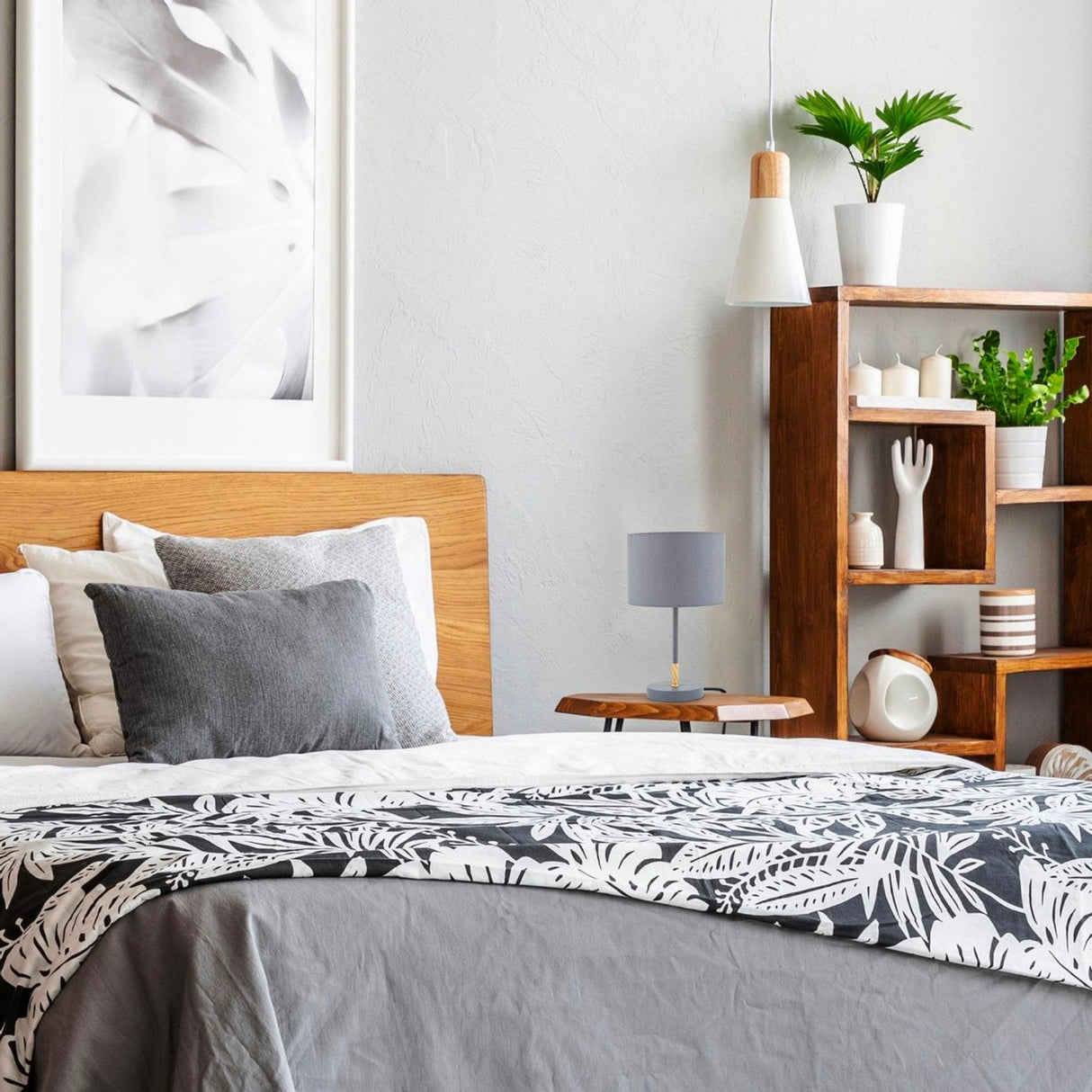 BKLicht – Graue Tischleuchte – Metall &amp; Stoff – Mit Schirm – Skandinavische Nachttischlampe – Schlafzimmerlampe – E27-Fassung – Leuchtmittel nicht enthalten