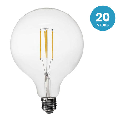 Gloeilamp E27 G125, LED 4W=40W, 450 Lumen, Clear 2700K, Dimbaar, 20 stuks, 230V