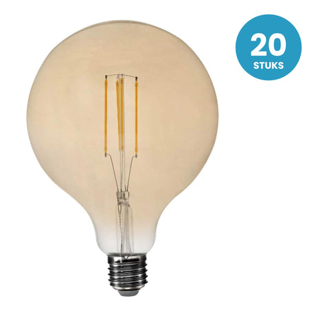Gloeilamp E27 G125, LED 4W=40W, 360 Lumen, Amber 2200K, Dimbaar, 20 stuks, 230V