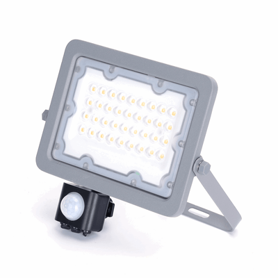 Buitenlamp met sensor, LED schijnwerper 30W vervangt 270W, koelwit 4000K, 90°, IP65, grijs