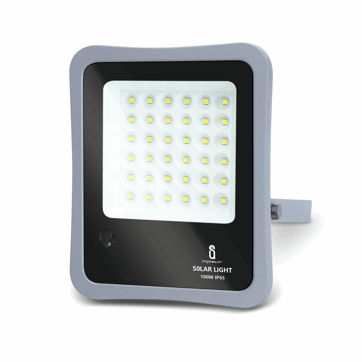 Buitenlamp grijs met zonnepaneel | LED bouwlamp 100W~1200 Lumen schijnwerper + afstandsbediening | daglichtwit 6500K - 90° lichthoek | waterdicht IP65 - LEDPLANET.NL