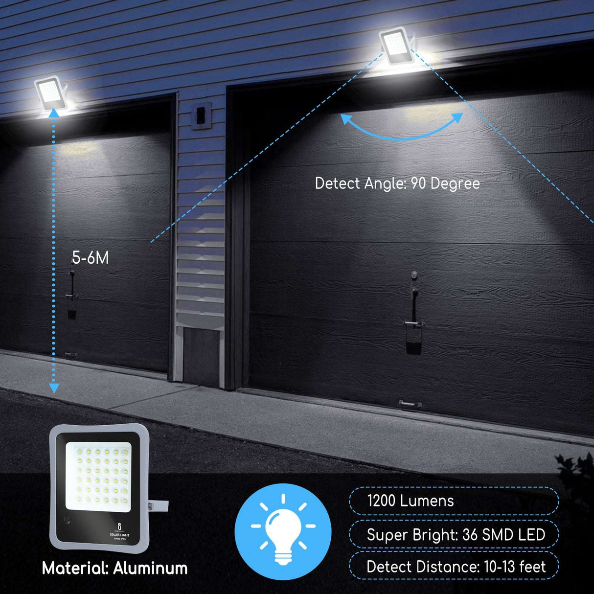 Buitenlamp grijs met zonnepaneel | LED bouwlamp 100W~1200 Lumen schijnwerper + afstandsbediening | daglichtwit 6500K - 90° lichthoek | waterdicht IP65 - LEDPLANET.NL