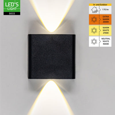 Applique murale LED 170 lumens - 2W - Blanc froid 4000K/Blanc chaud 2700K/2000K - Noir - IP65 - Éclairage extérieur