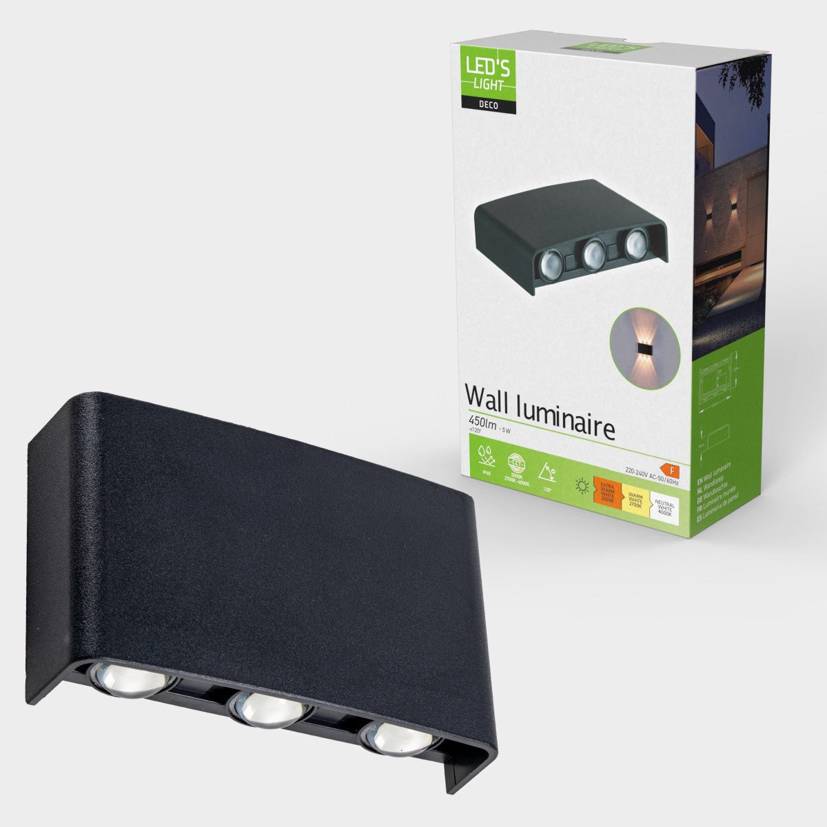 Außenleuchte mit Lichtquelle - Wandleuchte - 450lm 2000K/2700K/4000K - Schwarz - IP65