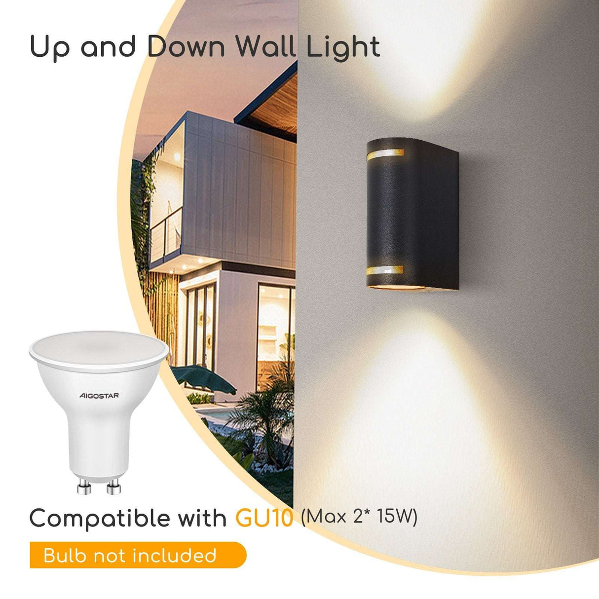 Buitenlamp rond zwart | dubbele GU10 lampvoet voor twee spots | waterdicht IP54 - LEDPLANET.NL