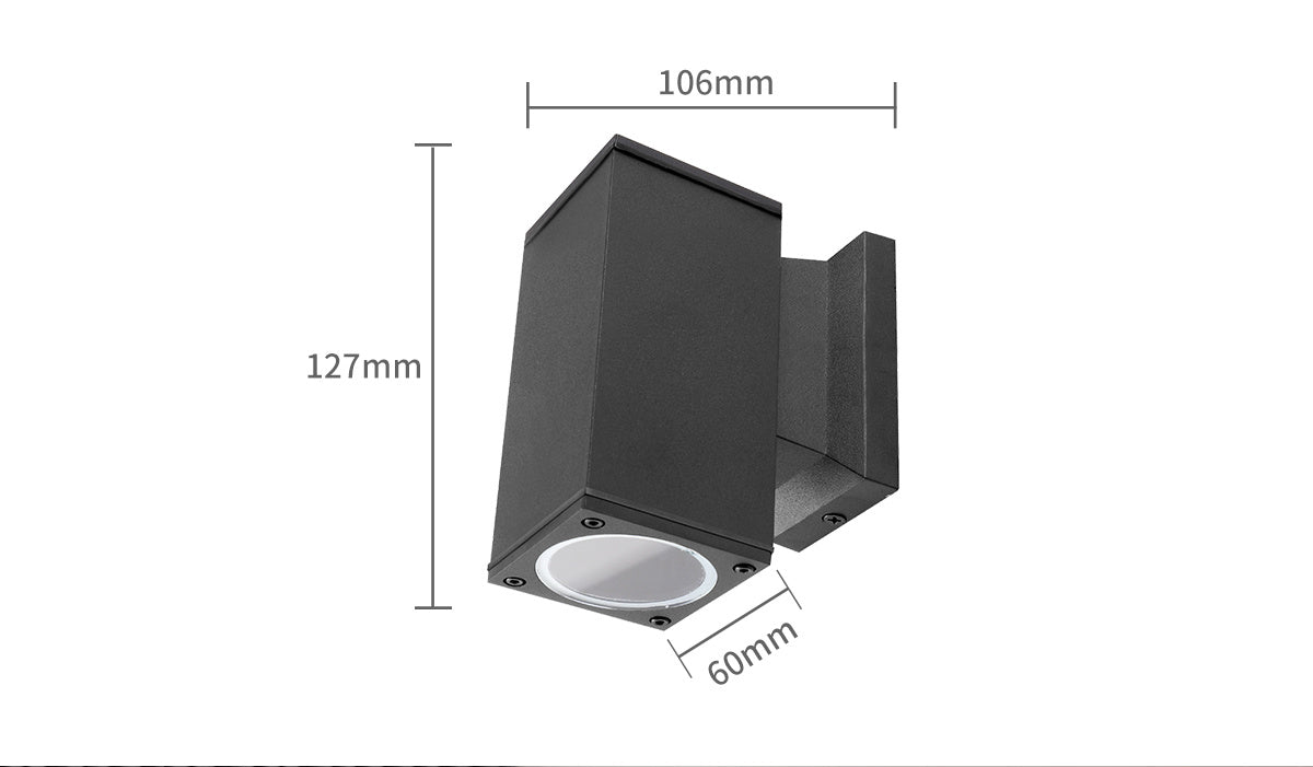 Buitenlamp vierkant zwart | enkele GU10 lampvoet voor één spot | waterdicht IP65 - LEDPLANET.NL