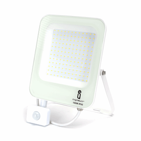 Buitenlamp met sensor, LED schijnwerper 100W vervangt 900W, koelwit 4000K, 8900 lm, 110°, IP65, wit
