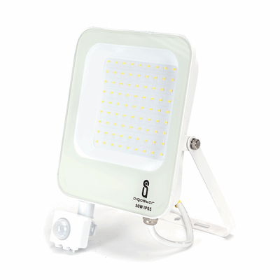 Weiße Außenleuchte mit IR-Bewegungssensor | LED 50 W~4700 lm=500 W Flutlicht | Kaltweiß 4000 K | wasserdicht IP65 - LEDPLANET.NL