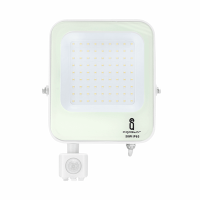 Weiße Außenleuchte mit IR-Bewegungssensor | LED 50 W~4700 lm=500 W Flutlicht | Kaltweiß 4000 K | wasserdicht IP65 - LEDPLANET.NL