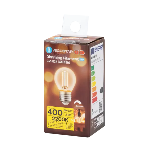 Kogellamp E27 dimbaar flame warmwit | G45 LED 4W~400Lm=38W halogeen verlichting | amber glas - 2200K