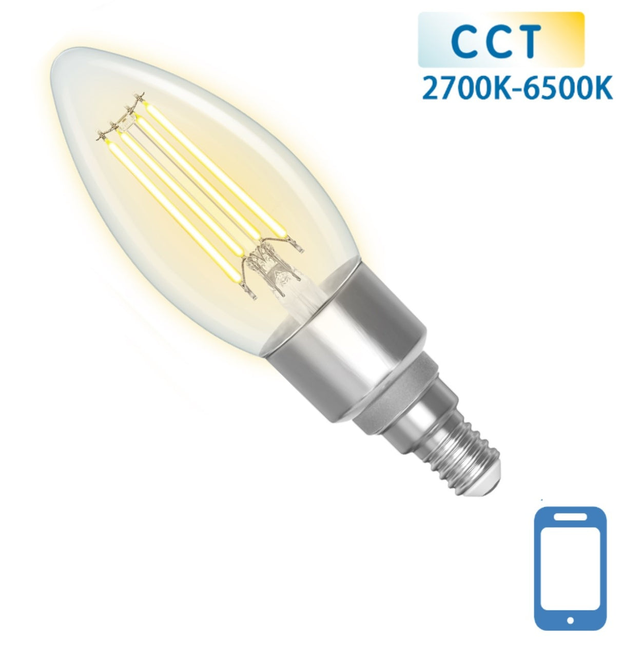 Candle bulb E14 4.5W WiFi + Bluetooth CCT 2700K-6500K | Smart lamp C35 - warm white - daylight white filament LED ~ 470 Lumen - clear glass - 230 Volt