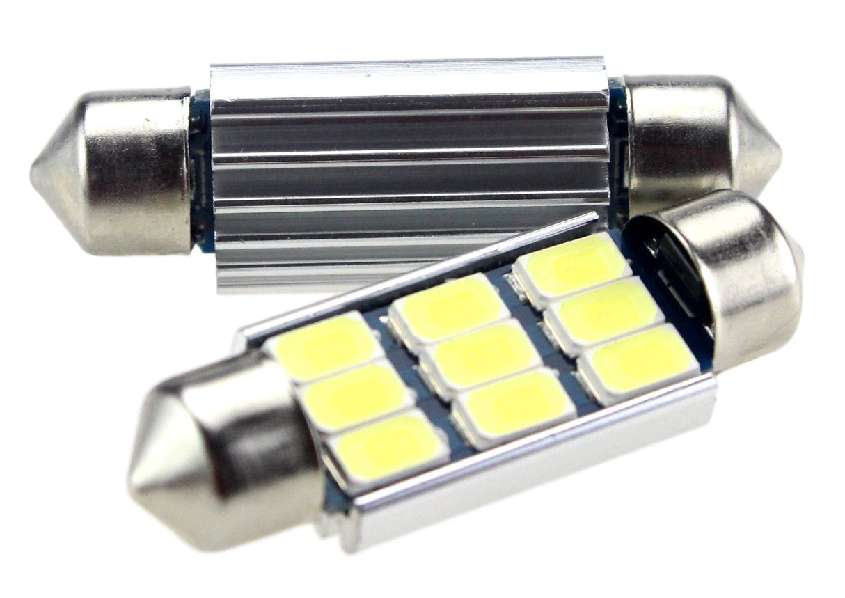 C5W car lamp 2 pieces | LED festoon 39mm | 9-SMD - 1.68W - 290 Lm - 6000K - heatsink | CAN BUS 12 V DC