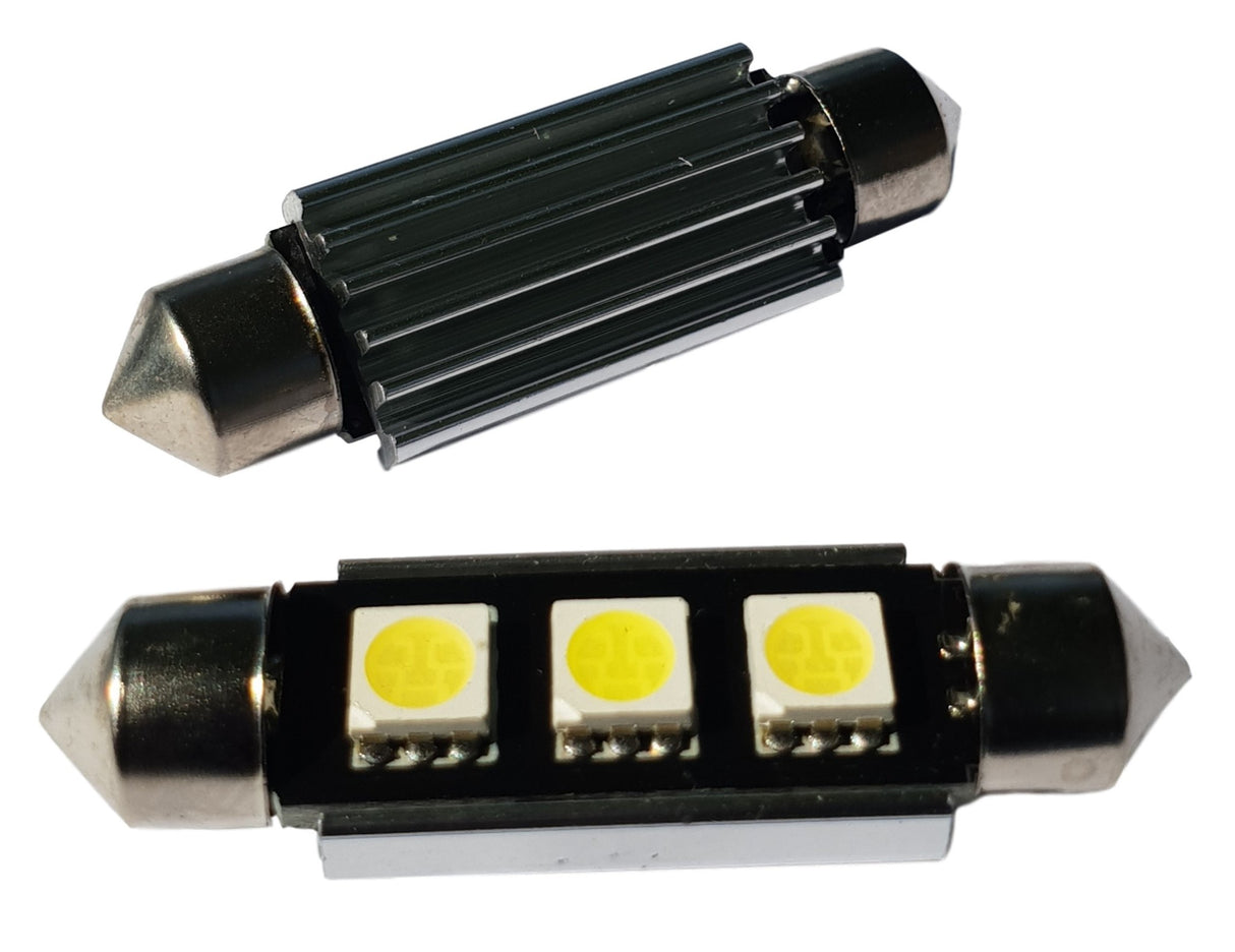 Car LED lamp 2 pieces | LED festoon 42mm | 3-SMD daylight white 6500K - heatsink | CAN-BUS 12 Volt