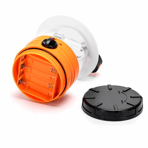Noodlamp met Ophanghaak - LED Tentlamp op Batterijen (exclusief) - Daglichtwit licht - Oranje body - Camping & Noodverlichting