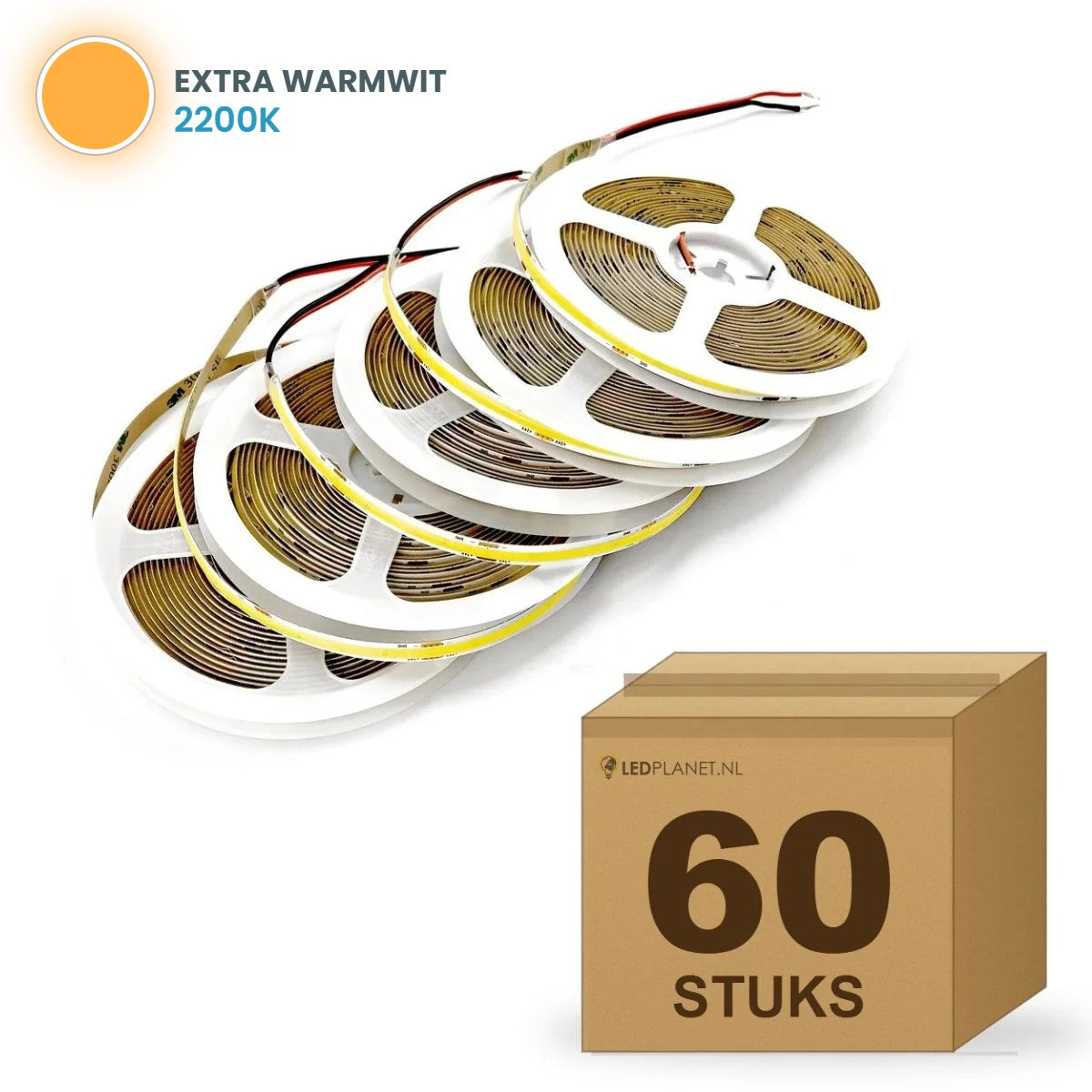 Doos met 60 rollen COB LED strip 24V extra warmwit 2200k