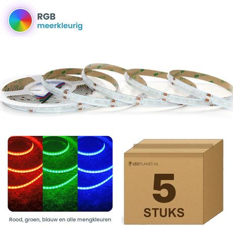 Doos met 5 rollen COB LED strip RGB 24V, meerkleurig