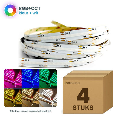 Doos met 4 rollen COB LED strip RGB+CCT 24V, alle kleuren en warm tot koel wit