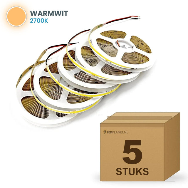 Doos met 5 rollen COB LED strip 24V warmwit 2700k