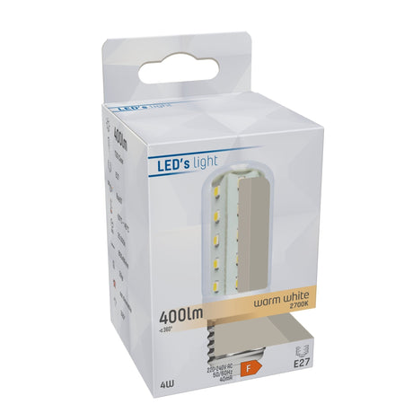 Ampoule LED 400 lumens - 4W - Blanc chaud 2700K - E27 - Tube T30 - IRC 97 - Remplace une ampoule à incandescence de 35W - Verre transparent