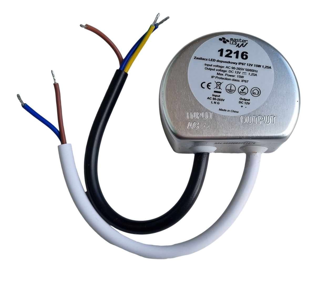 LED voeding - compact - rond | in 230V AC - uit 12 Volt DC | 15 Watt - 1,25A | IP67