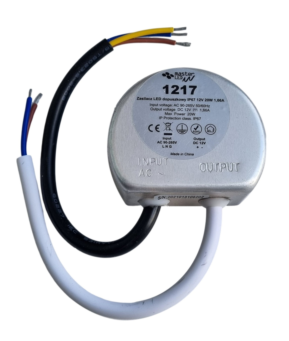 LED voeding - compact - rond | in 230V AC - uit 12 Volt DC | 20 Watt - 1,66A | IP67