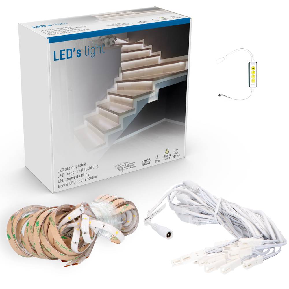 LED's Light Complete LED Stair Lighting Set - 15 steps x 80 cm - Adjustable length - Cold white light