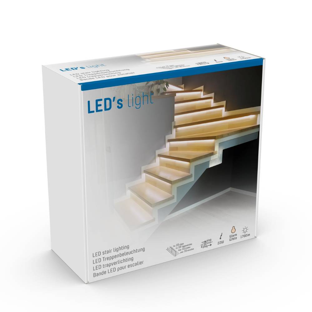 LED's Light Complete LED Stair Lighting Set - 15 steps x 80 cm - Adjustable length - Warm white light