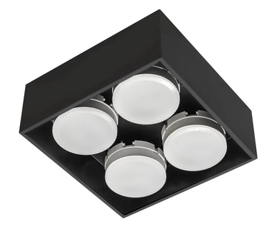 Plafonnier LED noir - 4 douilles GX53 - Orientable - 20x20 cm - Acier