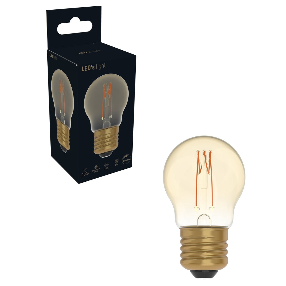LED-Lampe, goldfarben, E27-Fassung – Glühlampen-Design – Dimmbar, extra warmweiß (1800 K)