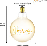 DecoDim Mega LED-Lampe mit Text E27 – Love – Dimmbar, extra warmweiß – Kugelform