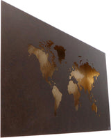 LED-Weltkarte als Wanddekoration mit Beleuchtung – 60 x 30 cm – Braun-Gold-Metall