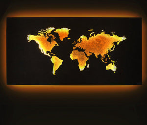 Design LED World Map Wall Decoration with Lighting - 60 x 30 cm - Brown Gold Metal