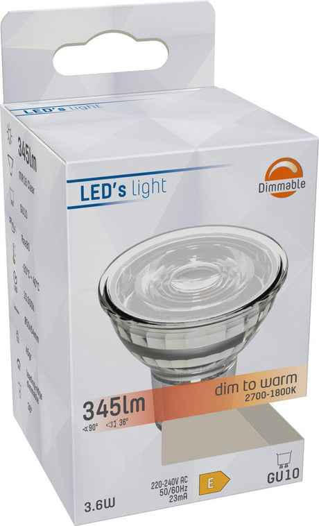 Ściemnialny reflektor LED GU10, 400 lumenów - 3,8 W - 2700 K–2200 K - 36° - MR16 - Dim-To-Warm