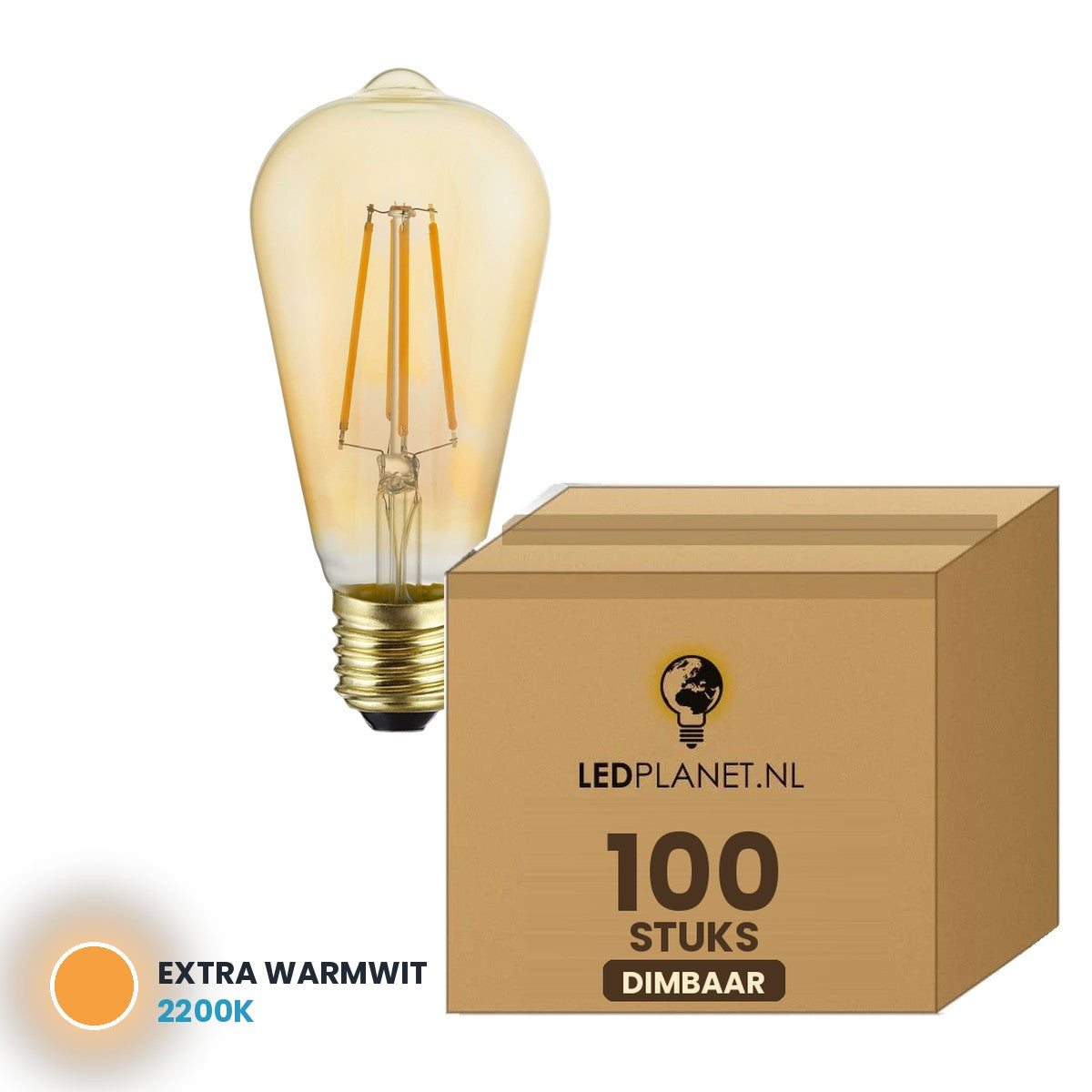 Edisonlamp E27 ST64 filament, 100 stuks, 2200K, doos