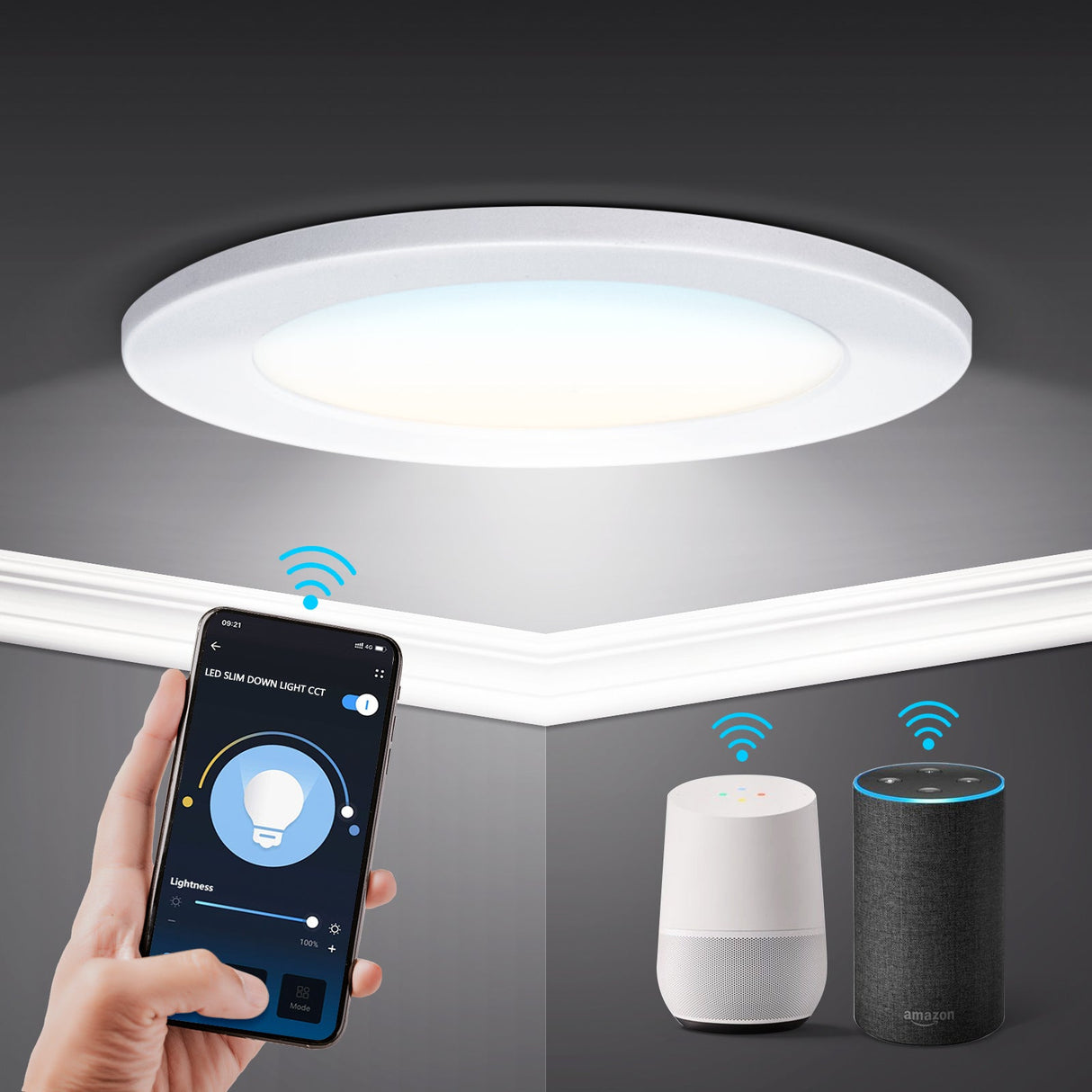Downlight - inbouwspot Ø 22cm WiFi CCT 3000K - 6500K | warmwit - daglichtwit - LED 18W=140W halogeen - LEDPLANET.NL