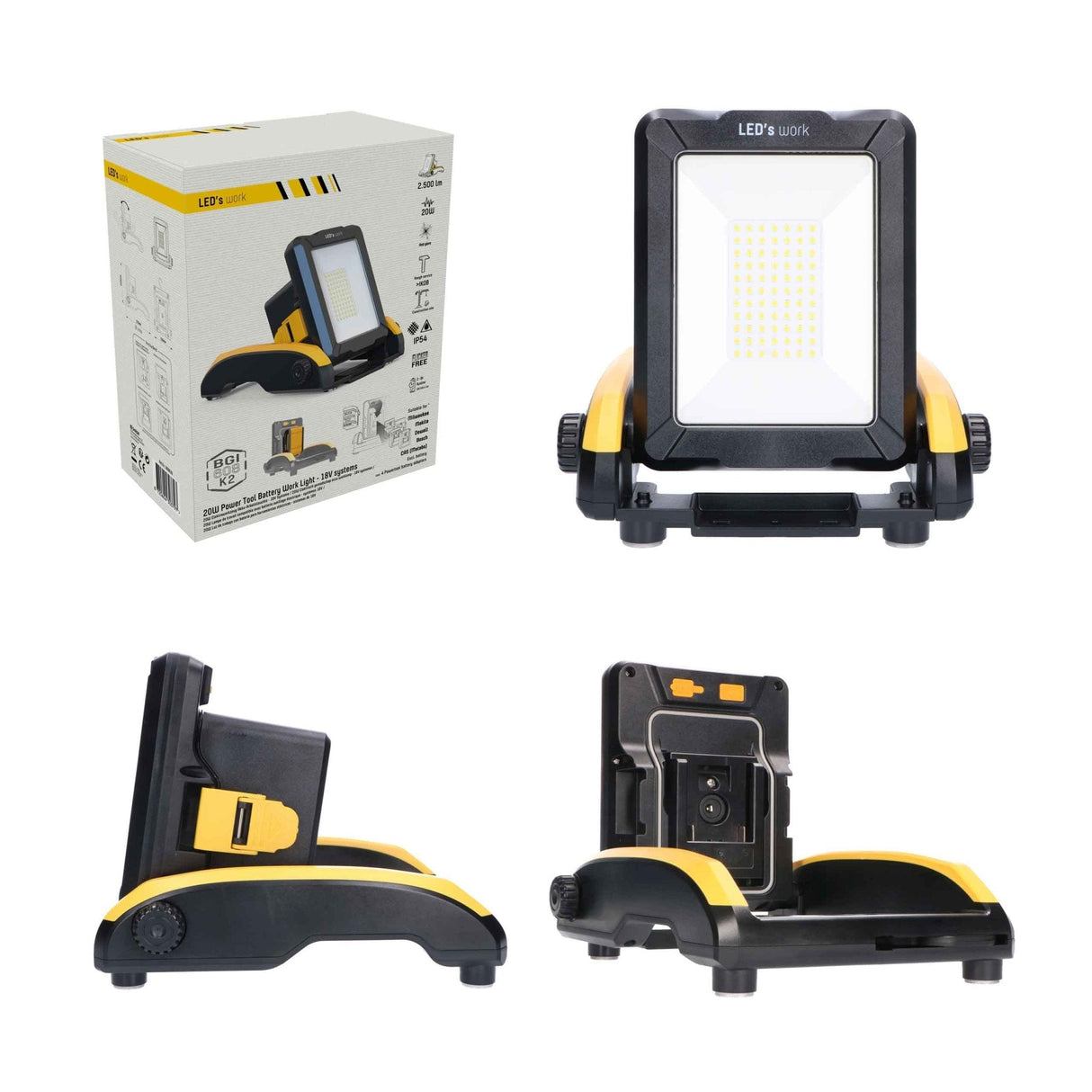 LED's Work 18 V kabellose LED-Arbeitsleuchte 2900 – funktioniert mit Akkus von Makita, Bosch, Dewalt, Milwaukee, Metabo – IP54