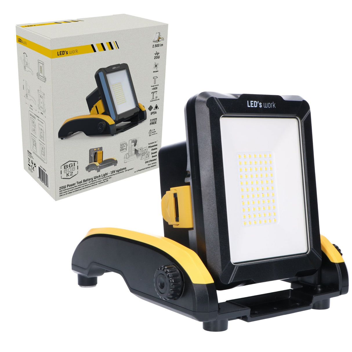 LED's Work 18 V kabellose LED-Arbeitsleuchte 2900 – funktioniert mit Akkus von Makita, Bosch, Dewalt, Milwaukee, Metabo – IP54