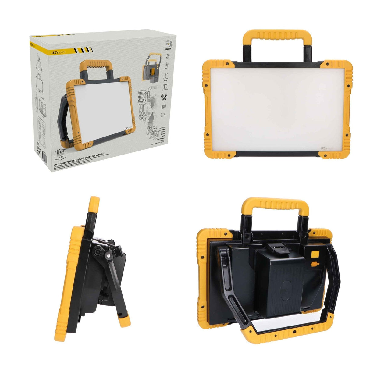 LED's Work Draadloze LED Bouwlamp 5200 - Werkt op accu's van Makita, Bosch, Dewalt, Milwaukee, Metabo – IP54