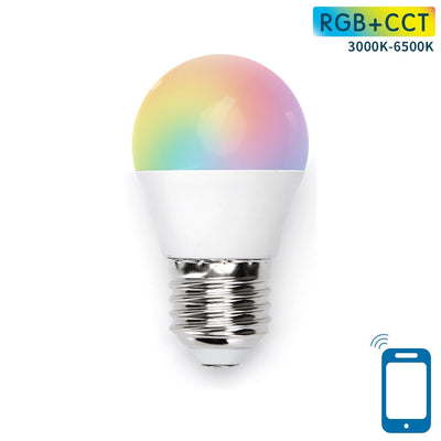 Kogellamp E27 WiFi RGB+CCT 3000K-6500K, RGB, warmwit, daglichtwit, LED 7W=42W gloeilamp