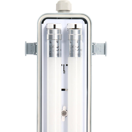 LED-Doppelleuchte, feuchtigkeitsbeständig, 60 cm – 2220 Lumen – 12 W – Kaltweiß (4000 K) – Schutzart IP65 – IK08 – Inkl. 2 LED-Röhren