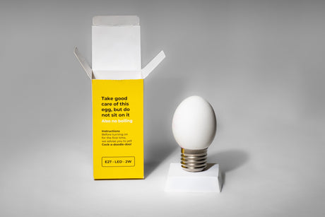 White LED egg lamp E27 2W with instructions, egg-shaped and modern-looking