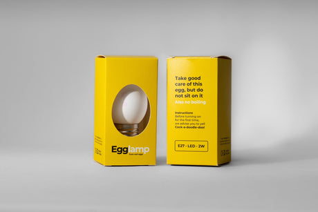 White LED egg lamp, E27 connection, 2W, in yellow packaging with instructions