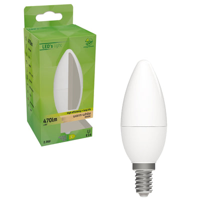 LED Kaarslamp - E14 - Warmwit 3000K - 470 lumen - 2,9W - Opaal - 230V