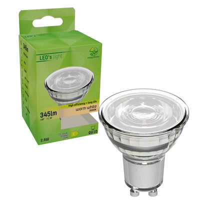 Spot LED GU10 bianco caldo 3000K - 2.5W 360 lumen - vetro trasparente