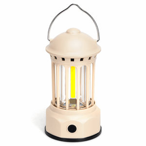Noodlamp met Ophanghaak - LED Tentlamp op Batterijen (exclusief) - Warmwit licht - Creme body - Camping & Noodverlichting