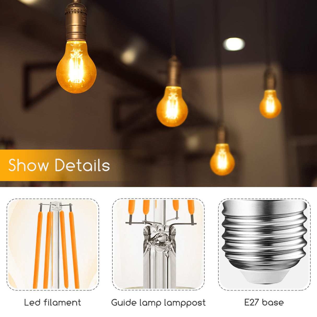 Light bulb E27 10 pieces | LED 8W=63W warm white | 850 Lumen - 2200K - amber glass